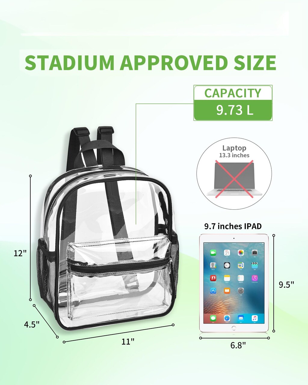 Clear Backpack for Stadium Events, 12x11x4.5 Inch Small Clear Backpack for Concert Festival Sports Outdoor - Black